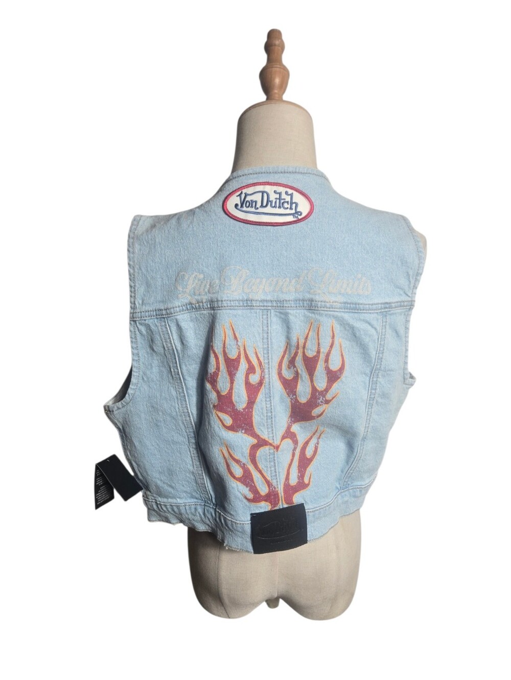 Von Dutch Light Wash Denim Vest with Embroidered Patch NWT